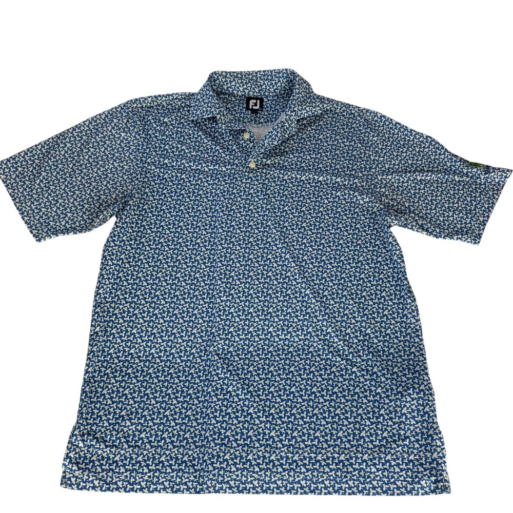 FootJoy Mens Blue White Floral Jasmine Golf Polo Shirt Logo Large Performance